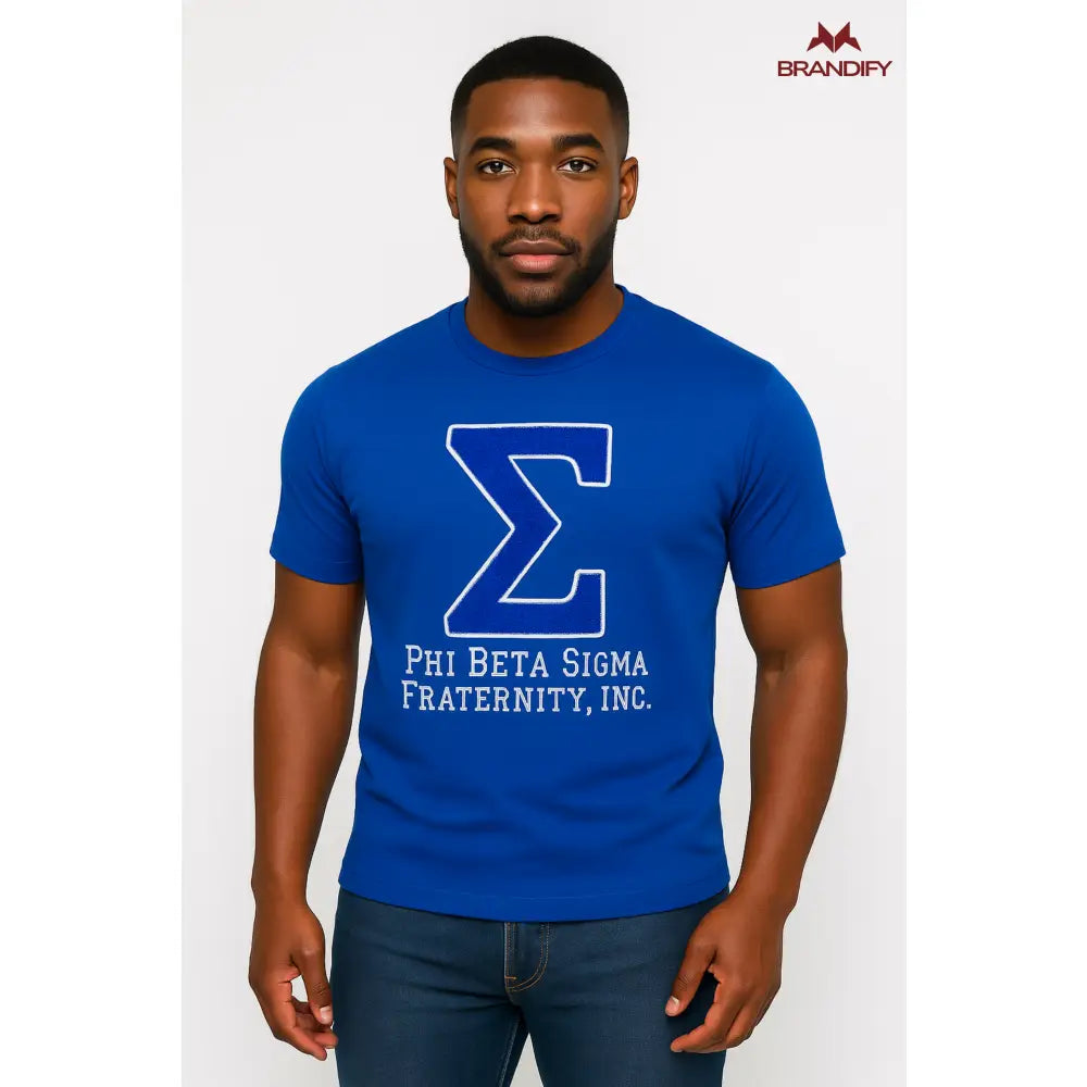 Custom Greek Letter Chenille Tee Style 5 front view with raised chenille Greek lettering