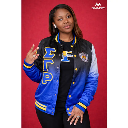 Custom Black Sigma Gamma Rho Sorority Apparel back view with custom line name and number