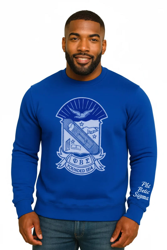 Custom Shield Greek Letter Chenille Sweatshirt front view with raised chenille Greek lettering