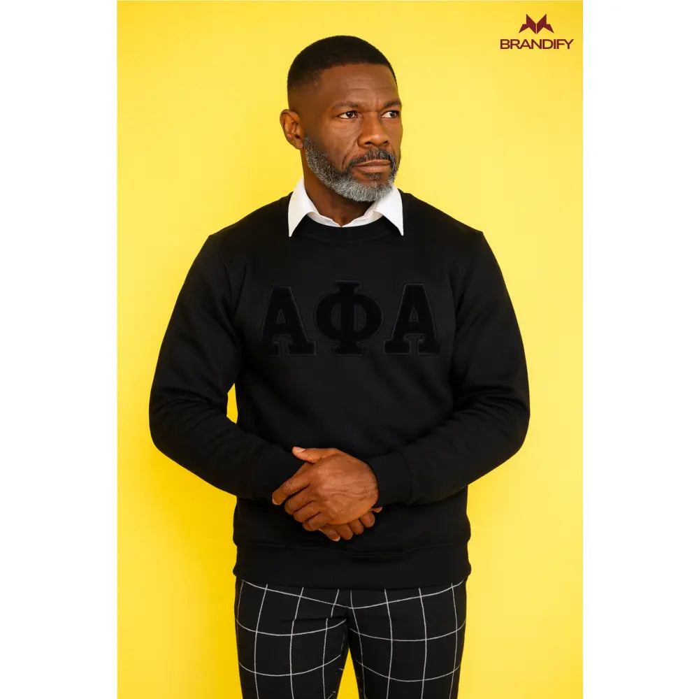 Custom Alpha Phi Alpha Chenille Sweatshirt front view with raised chenille Greek lettering