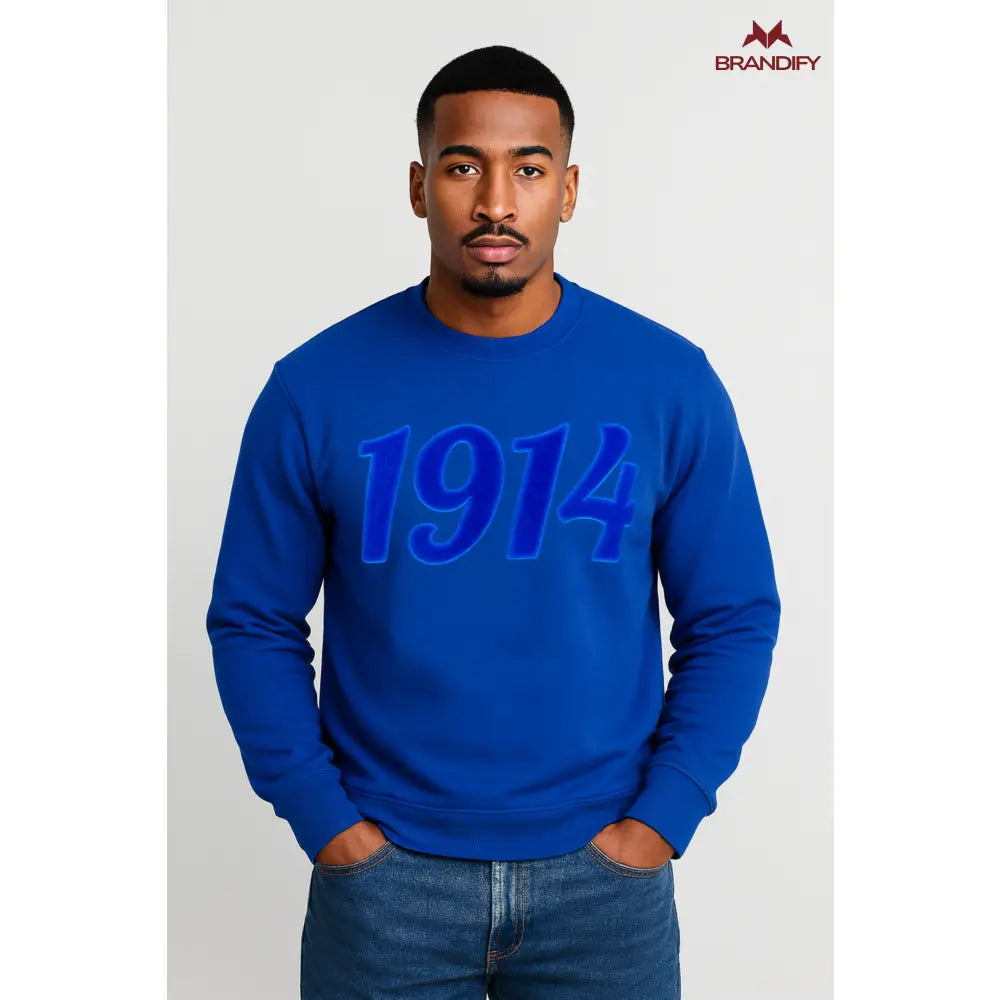 Custom Solid Color Phi Beta Sigma Chenille Sweatshirt front view with raised chenille Greek lettering