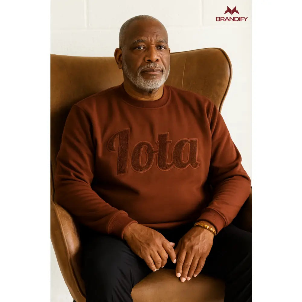 Custom Solid Color Greek Letter Chenille Sweatshirt front view with raised chenille Greek lettering
