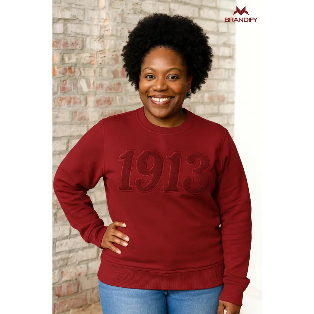 Custom Solid Color Delta Sigma Theta Chenille Sweatshirt front view with raised chenille Greek lettering