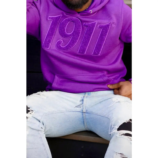 Custom Solid Color Omega Psi Phi Chenille Tee front view with raised chenille Greek lettering