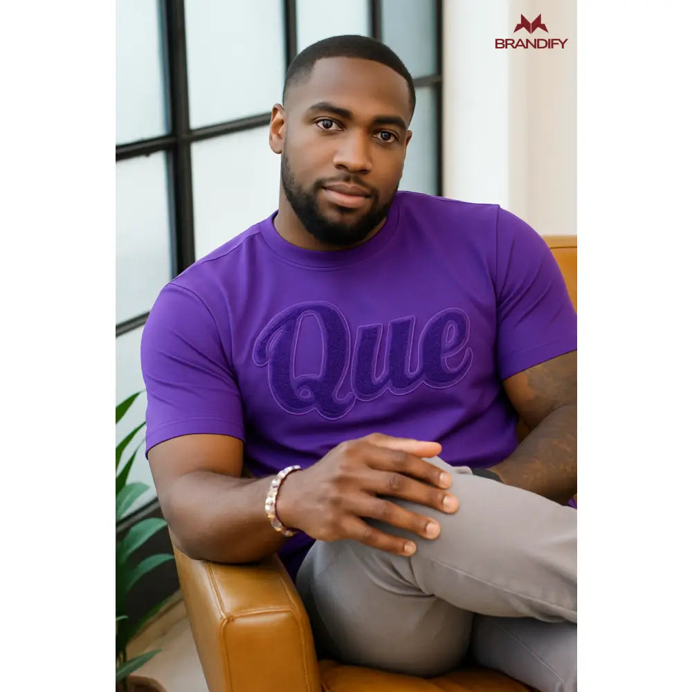 Custom Solid Color Omega Psi Phi Chenille Tee front view with raised chenille Greek lettering