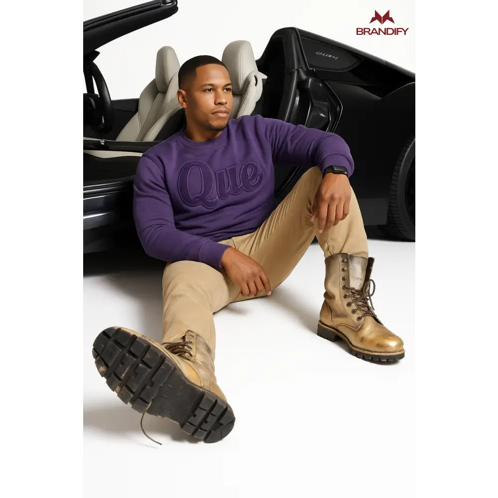 Custom Solid Color Omega Psi Phi Chenille Sweatshirt front view with raised chenille Greek lettering