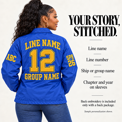 Custom nylon line jacket back personalization example with generic sample artwork