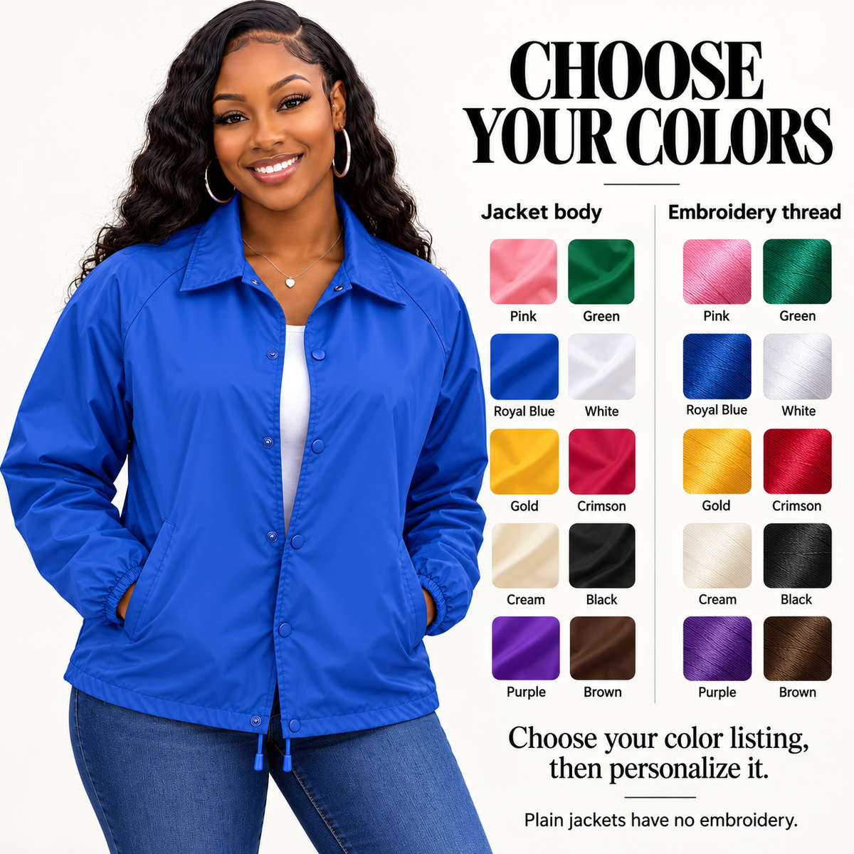 Custom nylon line jacket colors guide with generic sample artwork