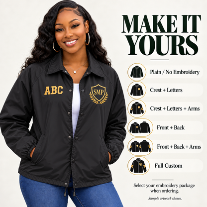 Custom nylon line jacket tiers guide with generic sample artwork