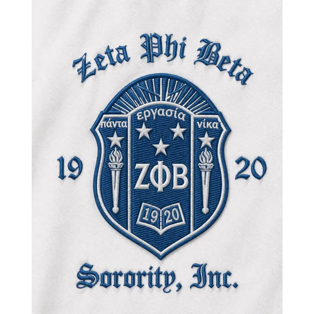 White / Red Zeta Phi Beta Cropped Line Jacket with personalized front, back, and sleeve embroidery