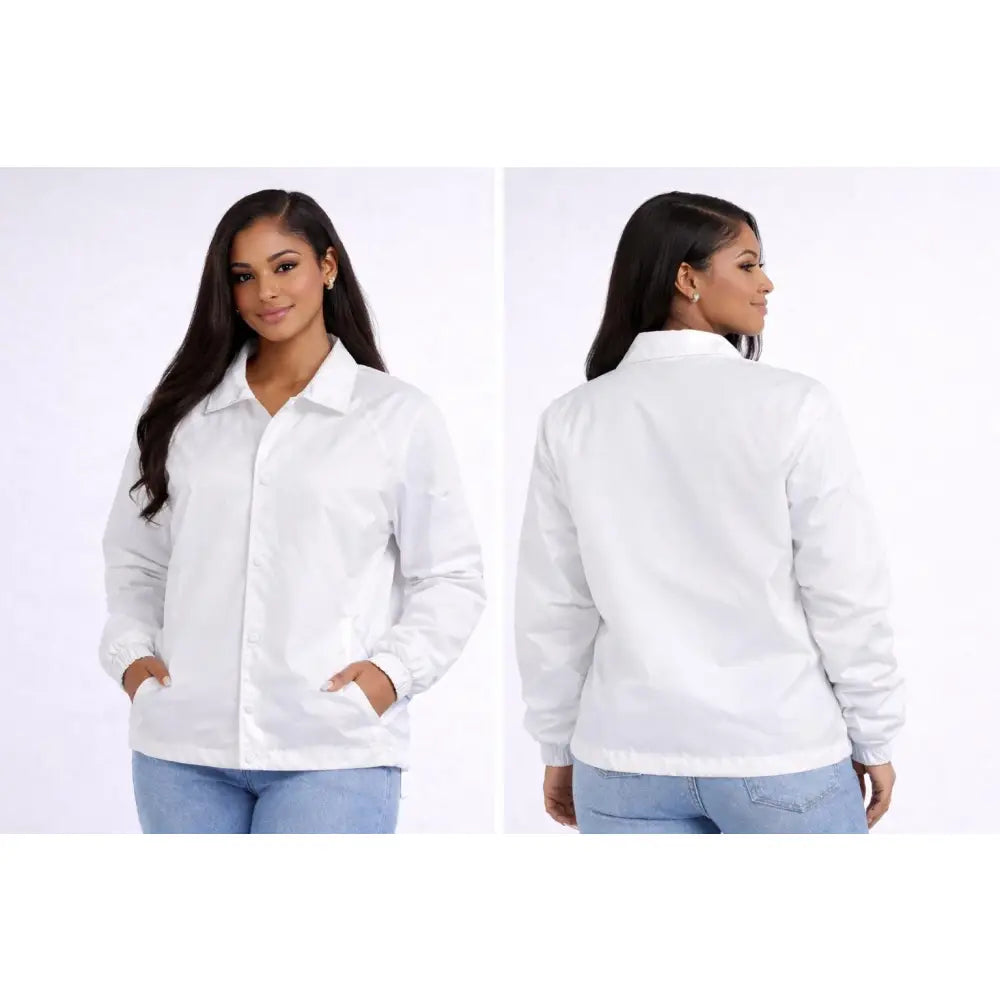 White / Red Zeta Phi Beta Custom Line Jacket with personalized front, back, and sleeve embroidery