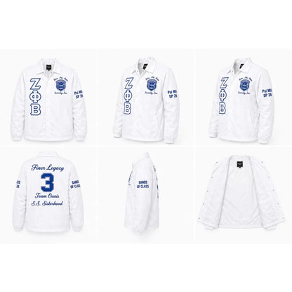 White / Red Zeta Phi Beta Custom Line Jacket with personalized front, back, and sleeve embroidery