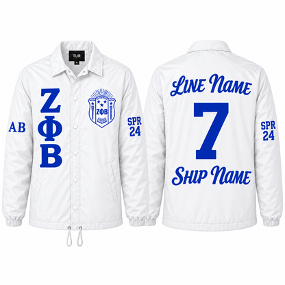 Zeta Phi Beta white custom line jacket front and back