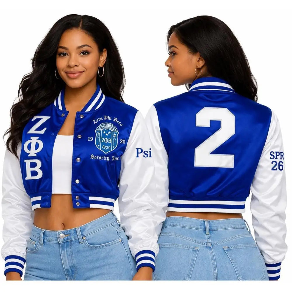 Gold / Red Zeta Phi Beta Cropped Line Jacket with personalized front, back, and sleeve embroidery