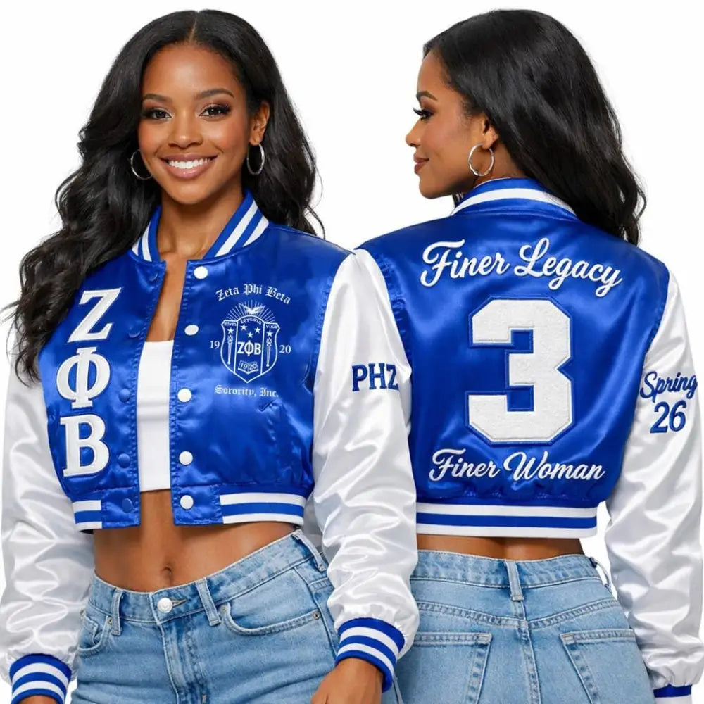 Gold / Red Zeta Phi Beta Cropped Line Jacket with personalized front, back, and sleeve embroidery