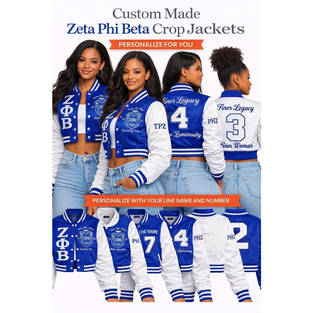 Gold / Red Zeta Phi Beta Cropped Line Jacket with personalized front, back, and sleeve embroidery