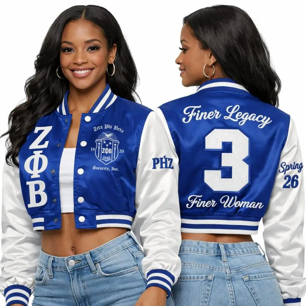 Gold / Red Zeta Phi Beta Cropped Line Jacket with personalized front, back, and sleeve embroidery