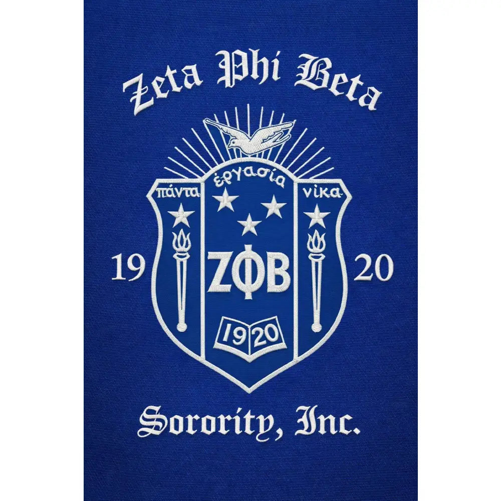 Gold / Blue Zeta Phi Beta Cropped Line Jacket with personalized front, back, and sleeve embroidery