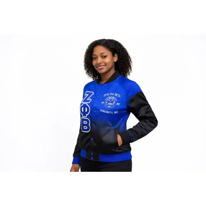 Black / Red Zeta Phi Beta Satin Line Jacket with personalized front, back, and sleeve embroidery
