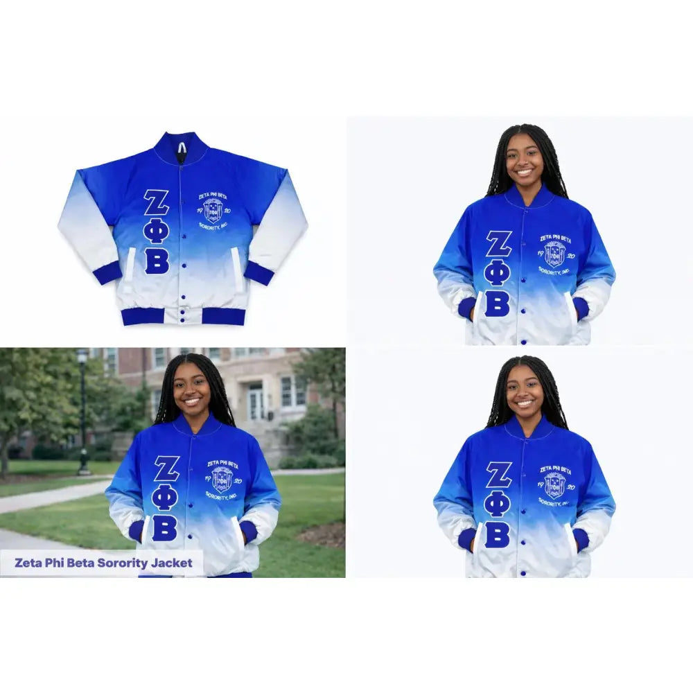 White / Red Zeta Phi Beta Satin Line Jacket with personalized front, back, and sleeve embroidery