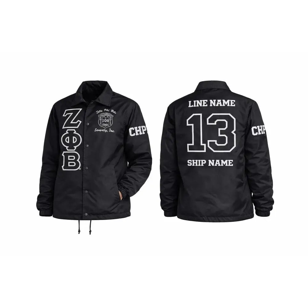 Red Zeta Phi Beta Custom Line Jacket with personalized front, back, and sleeve embroidery