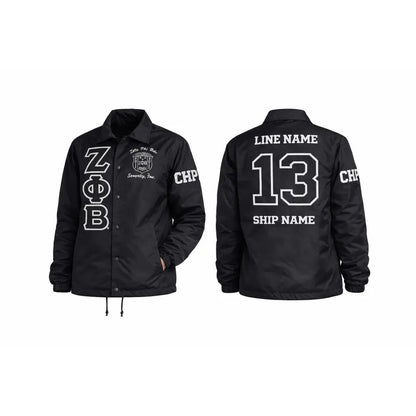 Red Zeta Phi Beta Custom Line Jacket with personalized front, back, and sleeve embroidery