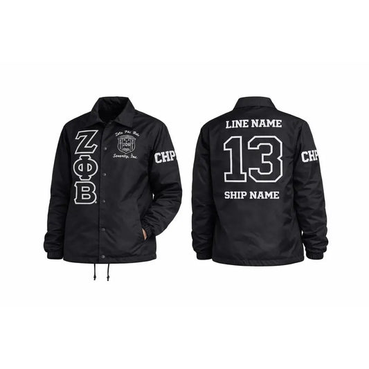 Red Zeta Phi Beta Custom Line Jacket with personalized front, back, and sleeve embroidery