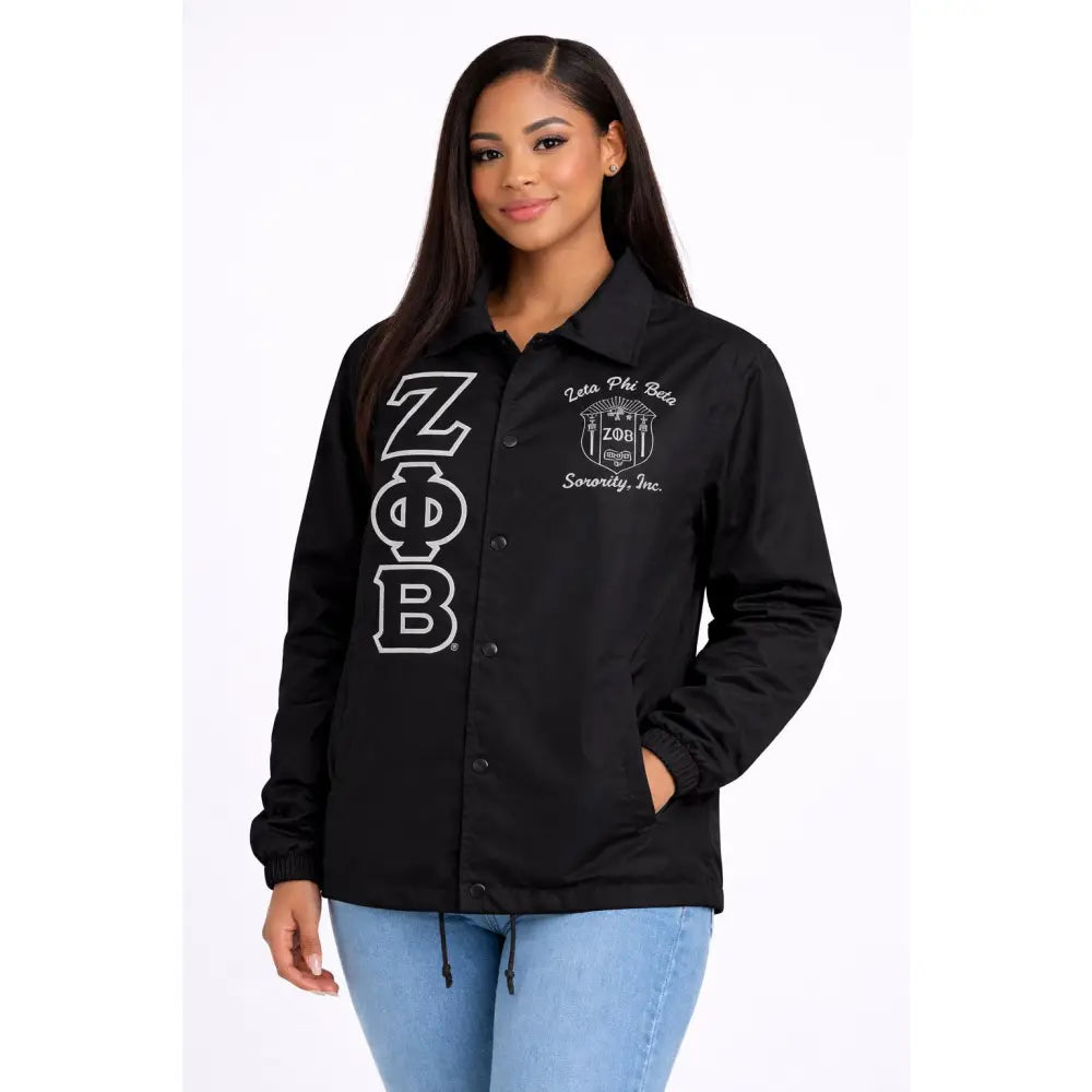 Red Zeta Phi Beta Custom Line Jacket with personalized front, back, and sleeve embroidery