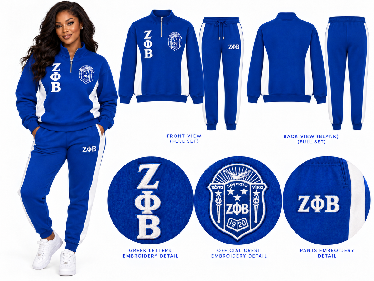 Custom Zeta Phi Beta embroidered two-piece track suit