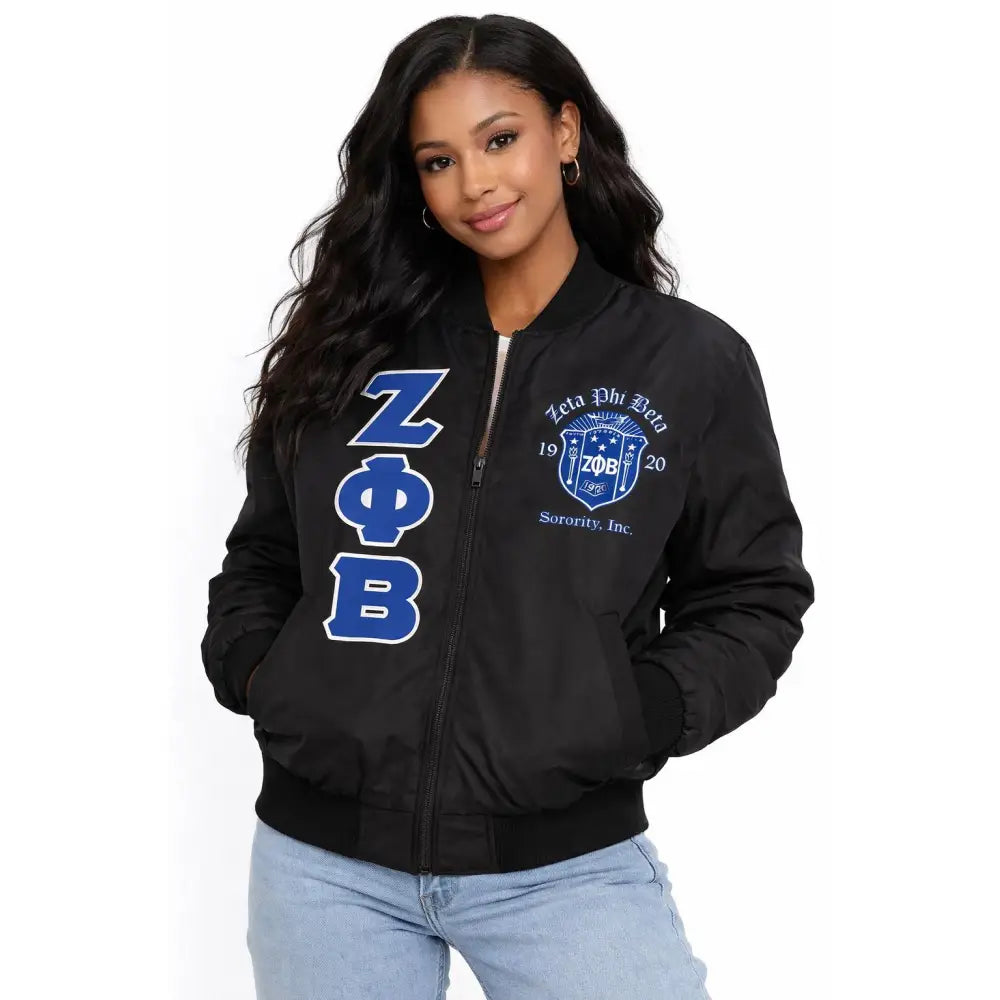 Red Zeta Phi Beta Satin Line Jacket with personalized front, back, and sleeve embroidery