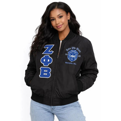 Red Zeta Phi Beta Satin Line Jacket with personalized front, back, and sleeve embroidery