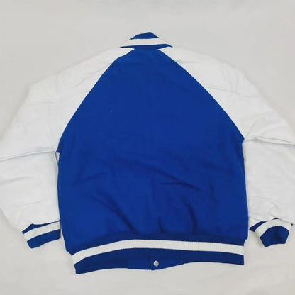 Red Zeta Phi Beta Varsity Line Jacket with personalized front, back, and sleeve embroidery